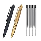 FeiOne 2 Stück Tactical Pen mit 4 Nachfüllpatronen – Taktischer Stift für Outdoor, Survival & Notfall | Multitool Kugelschreiber mit Gold & Schwarz