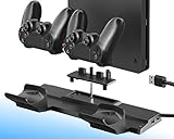 ElecGear PS4 Vertikaler Ladestation Ständ mit Dual Charging Standfuß Ladegerät Halterung für Wireless Controller mit 4X Mini-Adapter-Dongle und 2X USB-Anschluss für PS4, PS4 Slim, PS4 Pro