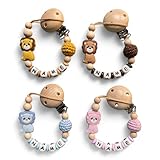 Schnullerband mit Namen für Mädchen oder Junge Baby Geschenk personalisiert zur Geburt & Taufe Löwe Häkelperle