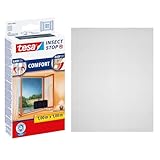tesa Insect Stop Comfort Fliegengitter für Fenster - Insektenschutz mit Klettband selbstklebend - Fliegen Netz ohne Bohren - anthrazit (durchsichtig), 100 cm x 100 cm