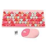 Mtlavishness Kabellose Tastatur-Maus-Kombination, farbenfrohes Aussehen, mit Multimedia-Tasten, leichtes, leises Design, ideal für den PC-Einsatz, 86 Tasten, 2,4-G-Konnektivität, (Pink Theme)