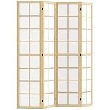 HOMCOM Paravent 4-teilig 160 x 170 cm Trennwand Raumteiler, Faltbar Raumtrenner Sichtschutz Stellwand für Wohnzimmer Natur