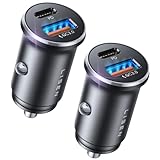 LISEN 2-Pack Zigarettenanzünder USB C, Metall KFZ Ladegerät, 54W Car Charger, PD&QC3.0 12v USB Steckdose Schnelle Aufladung, Kompatibel mit iPhone 15 Plus 14 13 12 11 Pro Max, iPad, Samsung S23 S24