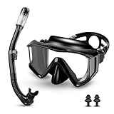 Schnorchelset Erwachsene,Taucherbrille Erwachsene mit Dry Schnorchel, wasserdichte Tauchmaske Anti-Fog Anti-Leck,Mit gehärteter Glaslinse, Schnorchelsets für Schnorcheln und Tauchen (Schwarz)