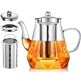 Teekanne mit Siebeinsatz, STNTUS 1.2L Teekanne Glas, Teekanne mit Sieb, Glaskanne mit Teesieb für Losen Tee, Teeblumen, Glasteekanne Hitzebeständige, Tee Kanne Tropffrei, Teebereiter, Teekannen