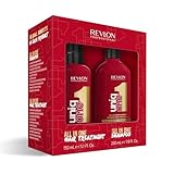 REVLON PROFESSIONAL UniqOne Pflege-Set: Hair Treatment Classic, 150 ml, Leave in Haarkur, Anti Frizz Spray mit Hitzeschutz & Shampoo, 230 ml, für seidiges, glänzendes und gut kämmbares Haar, vegan