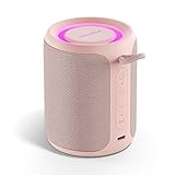 Deeyaple Bluetooth Lautsprecher Klein Tragbarer Musikbox 5.3 IPX7 Wasserdicht Kabellose Stereo Pairing Freisprech RGB Licht für Outdoor Camping Garten Party Reise 50% Lautstärke12H Wiedergabe Rosa