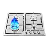 Gaskochfeld 4 Flammig 58 * 50cm Gasherd Hoher Wirkungsgrad Einbauherd Edelstahl mit Automatischer Elektro-Zündung und Flammschutz, Gaskochfeld Edelstahl für Küche in Heim und Gewerbe