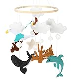 Farerkass Mobile Baby Bettglocke aus Holz mit Unterwassertieren Abnehmbarer KrippenanhäNger Aus Filz, Beruhigende Bettglocke für Baby Neugeborenen Geschenk für Baby Jungen und Mädchen