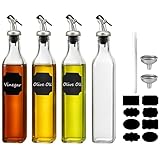 WERTIOO Ölflasche 500ML, 4PCS Olivenöl Flasche Essig Und Ölspender Set, 17OZ Ölflasche Glas Olivenöl und Essig Spender mit Trichter & Stift und für Küche BBQ,Transparent