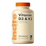 Incite Nutrition Vitamin D3 4000 IE + K2 (MK7) 100 µg – 180 hochdosierte Tabletten - Premium-Qualität – Vorrat für 23 Monate - Vitamin D3 und K2 – vegan – Hergestellt im Vereinigten Königreich