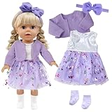 Xerteam 4 teilig Lila Puppenkleidung für 38-45cm Mädchen Puppe, Puppezubehör Mantel Puppen Kleider Socken Schmetterling Stirnband für 16-18 Zoll Baby Puppe, Puppensachen Set Geschenk Kinder