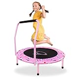 Trampolin Kinder,Ø 96cm Mini Trampolin Indoor mit,Jumping Trampolin Fitness Rebounder mit Verstellbarem Schaumstoffgriff und Sicherheitspolster,Trampolin Outdoor für Jungen Mädchen ab 2 3 4 Jahren