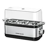 ROMMELSBACHER Eierkocher ER 300 - für 1-3 Eier, einstellbarer Härtegrad, elektronische Kochzeitüberwachung, Heizschale aus Edelstahl, Messbecher mit Eipick, Kabelaufwicklung, 300 Watt