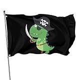 Flagge mit Piraten-Dinosaurier-Motiv für drinnen und draußen, mit Öse, für Garten, Hof, Banner, Dekoration, 90 x 152 cm