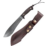 XZQYYY Outdoor messer Damaskus macheten Messertasche aus öligem Crazy Horse-Leder Vielseitig üBerlebensmesser Scharfes Survival Camping Messer FüR Wandern Jagd Outdoor