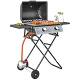 Outsunny Gasgrill 5,6 KW Grillwagen inkl 2 Edelstahl-Brenner klappbar Seitenablagen Rolle Druckminderer Gasschlauch Deckel Thermometer, BBQ Gartengrill für Balkon, Camping-Grill 101 x 50 x 102 cm
