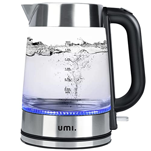 Amazon Brand - Umi Glas Wasserkocher 2200W 1,7 Liter, Schnellkocher, Kabelloser Wasserkocher mit LED-Licht, Trockengehschutz, BPA-frei, Strix Controller - Quadrat
