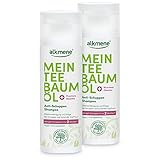 alkmene Mein Teebaumöl Anti Schuppen Shampoo 2x 200 ml weniger Schuppen in 2 Wochen - naturreines Teebaumöl, vegan & klimaneutral - Antischuppen Shampoo gegen Schuppen & juckende Kopfhaut