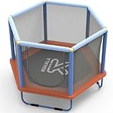 DEVESSPORT Kohala Baby Elastisches Kinderbett, Ø 140 cm, mit Sicherheitsnetz, Trampolin für Kinder von 1-6 Jahren, Randabdeckung, Innen- und Außenbereich, Belastung 50 kg, Blau/Orange