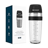 KITCHENDAO 2 in 1 Salat Dressingshaker mit Saftpresse, Ausgießer, Auslaufsicher, Messbecher Salatdressing Behälter Spülmaschinenfest, BPA-frei, Dressingbehälter Salatdressing Shaker 350ml-Schwarz