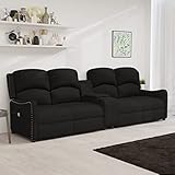 KTHLBRH Massagesofa, Elektrische Liege, Loungesessel, multifunktional, Schlafzimmer, Wohnzimmersessel, moderner bequemer Lesesessel,4-Sitzer mit Getr?nkehaltern Schwarz Stoff