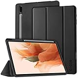 CACOE Hülle Kompatibel mit Samsung Galaxy Tab S7 FE 12.4 5G/ S8+ Plus 5G 2022/ S7+ Plus 12.4 - Ultra Dünn mit Standfunktion Slim PU Leder Passt für SM-T730/ T736B/ SM-X800/ X806, Schwarz