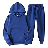 2-teiliges Trainingsanzug-Set für Herren und Damen, Orange, Übergröße, Langarm, Kapuzenpullover, Sweatshirt 2024, Unisex, Trainingsanzug, Sweatshirt, Kapuze, Sporthose, Jogging, Blau, 48