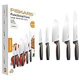 Fiskars Küchenmesser-Set, 5-tlg, Functional Form, Inklusive Kochmesser (groß), Gemüsemesser, Tomatenmesser, Santoku Kochmesser und Brotmesser, Japanischer Edelstahl/Kunststoff, 1057558, Schwarz/Orange