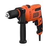 BLACK+DECKER 500W 1-Gang Schlagbohrmaschine (mit 2-tlg. Schnellspannbohrfutter, Rechts-/Linkslauf, Schalterarretierung für Dauerbetrieb, inkl. Zusatzhandgriff, 3 m Kabellänge) BEH200-QS