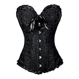 PhilaeEC Damen Schnürkorsett Top Übergröße Satin Floral Boned Overbust Bustier Lingerie(Schwarz, S)