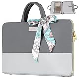 MATEIN Laptoptasche 15.6 Zoll, Arbeitstasche Damen Büro Aktentasche Leder Notebook Tasche Laptop Bag Women Business Computertasche mit bedruckt Abnehmbar Schleife Elegant Wasserabweisend Frauen, Grau