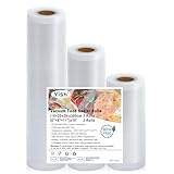 YISH Vakuumierbeutel 3 Rollen Vakuumierfolie: Vakuumbeutel Lebensmittel 15/20/28x300cm, Profi Folienrollen BPA-frei, Vakuumbeutel für Alle Vakuumierer und Sous Vide, Mehrweg, Stark und Reißfest