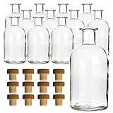 gouveo 12er Set Glasflaschen 250 ml Apotheker mit Korken - Runde Flasche zum Befüllen - Leere Apothekerflasche für Likör, Öl, Essig (AFRT250HGK)