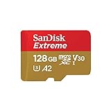 SanDisk Extreme microSDXC UHS-I Speicherkarte 128 GB + Adapter (Für Smartphones, Actionkameras und Drohnen, A2, C10, V30, U3, 190 MB/s Übertragung, RescuePRO Deluxe)