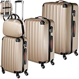tectake 4-teilige Reisekoffer - Kofferset mit abnehmbaren Rollen 360°, robuste Hartschalenkoffer mit TSA Zahlenschloss, Koffer groß und ineinander stapelbar, Trolley Handgepäck - Champagner