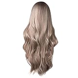 Damenperücke, geteilt, langes lockiges Haar, gemischter Farbverlauf, graubraun, modische Perücke Kostüm Damen (Brown, One Size)