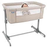 ib style Aluna 3in1 Beistellbett, Babybett, Zustellbett, weiche Matratze, 5-Fach Höhenverstellbar, Reisebett mit Tasche, Kinderbett mit Rollen, Wiege, für Zuhause und Unterwegs - Sand