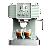 Cecotec Espressomaschine Power Espresso 20 Tradizionale Light Green, 1350 W, Espresso und Cappuccino, 20 Bar und Thermoblock, Dampfauslass, Manometer, Vintage-Design, Fassungsvermögen 1,5 Liter