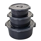 Mikrowellengeschirr Set 3-teilig mit Deckel, Dampfregelventil und Griff - Spülmaschinenfest, BPA-frei, 0,5L/1L/2L aus lebensmittelechtem Kunststoff,