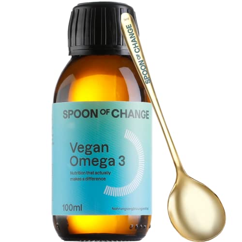 Spoon of Change® Premium Omega-3 Algenöl Vegan (2900mg pro Tag) - Hochdosiert - mit Zitrone - DHA & EPA - Wissenschaftsbasiert, Laborgeprüft - Nachhaltig - Mit Vitamin D3 fürs Immunsystem