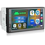 7 Zoll Doppel Din Android Autoradio mit Wireless Carplay, 4+64G Auto Radio Bluetooth mit Bildschirm, 2 Din Autoradio CarPlay Display mit Navi, WiFi, AM/FM/RDS, AUX/SWC