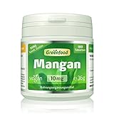 Greenfood Mangan, 10 mg, hochdosiert, 180 Tabletten, vegan - für Knochen und Bindegewebsbildung. OHNE künstliche Zusätze, ohne Gentechnik.