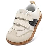 STQ KIDS Jungen Schuhe Breiter Zehenraum Kleinkinder Lauflernschuhe rutschfeste Kinder Sneakers Weiche Leicht mit Haken- und Schlaufenband Beige 24 EU Weit