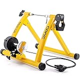 CXWXC Fahrrad Rollentrainer, Klappbar Stahl Bike Trainer mit Schnellspanner Vorderradunterlage Radtrainer für 26-29 Zoll Fahrradtraining Fahrradfahren Zuhause Indoor (26-29, Gelb)