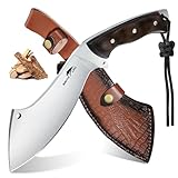 SMITH CHU Outdoor Messer Feststehende Klinge mit Scheide, Full Tang Survival messer mit Holzgriff, Großes Gürtelmesser, 9Cr18MoV Stahl Scharfes Jagdmesser, Geschenk für Männer