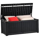 YITAHOME 460 Liter Groß Gartenbox Wasserdicht, Abschließbarem Outdoor Kissenbox, Garten Auflagenbox Wetterfest Garten Aufbewahrungsbox für Gartengeräten Poolzubehör Spielzeug, Schwarz