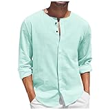 Faonkeew Leinenhemd Herren Langarm Leicht Sommer Strandhemd Button Up Shirt Männer Einfarbig Lässig Sommerhemd Regular Fit Freizeithemd Atmungsaktiv Tee