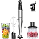 SHARDOR 1100W Stabmixer Set, 5 In 1 Pürierstab Edelstahl, Stufenlos Geschwindigkeitseinstellung Hand Blender Mit 2 Schneebesen, 800ml Messbecher, 600ml Häcksler