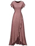 Berylove Abendkleider Elegant für Hochzeit Pailletten Damen Hochzeit Ballkleider Glitzer Glitzer Kleid Ballkleider Damen Lang S007 Blush L